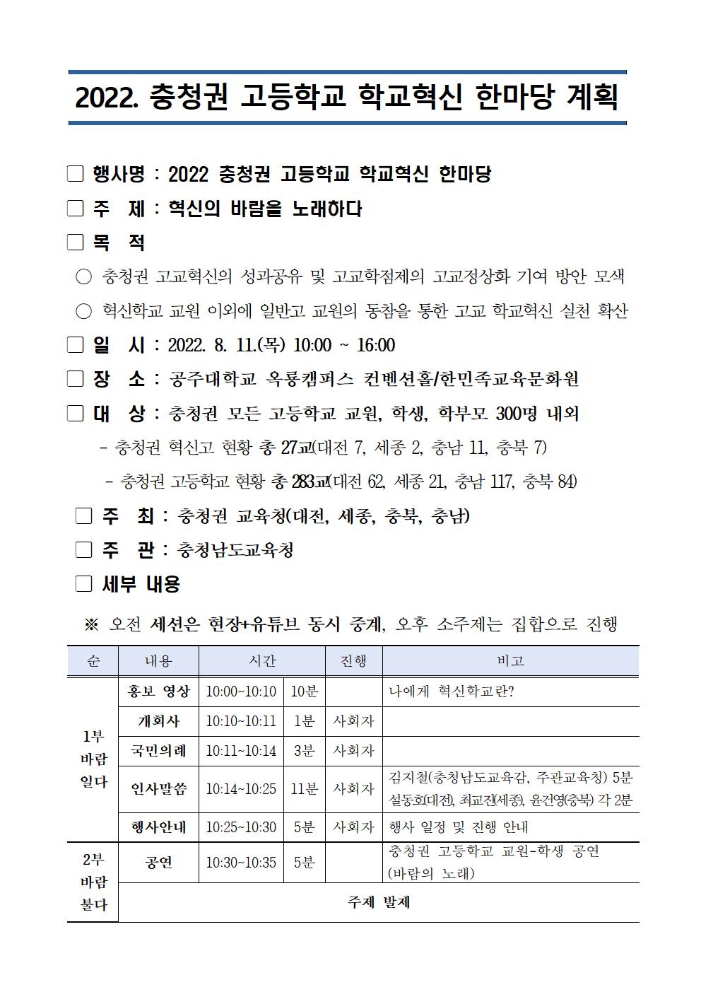 2022.충청권 고등학교 학교혁신한마당 계획(학교 안내용) 001